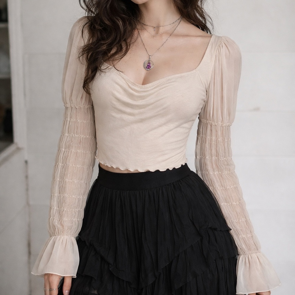 Widow dolls kill Cream Women's Top puff sleeve romantic cottagecore XL coquette